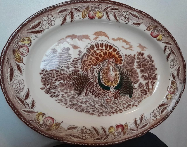 Large turkey platter vintage 1960 s transfer ware made in japan autumn