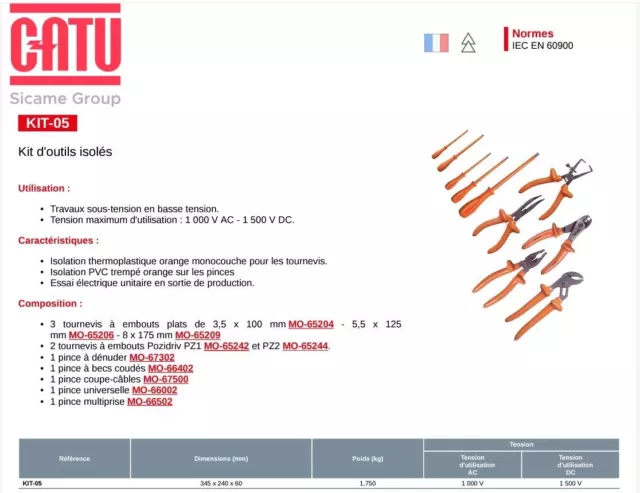 Outillage électricien Neuf Catu Sibille isolé 1000 Volts TST-BT