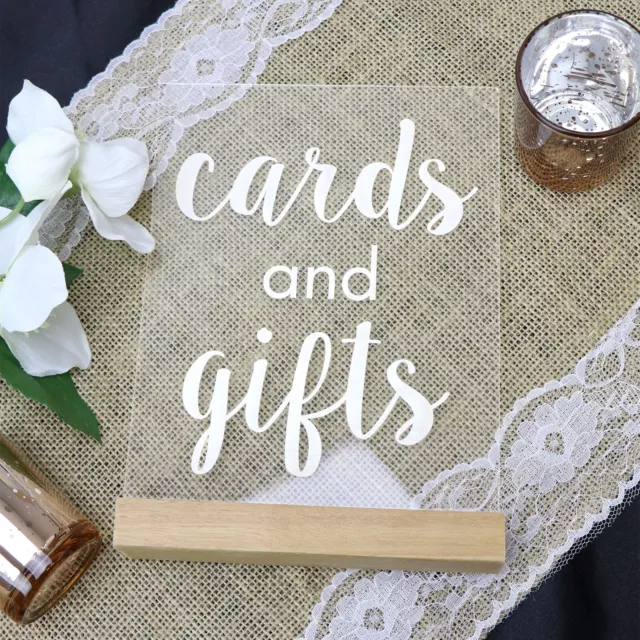 Clear Acrylic Cards and Gifts Wedding Table Sign with Timber Base Decoration