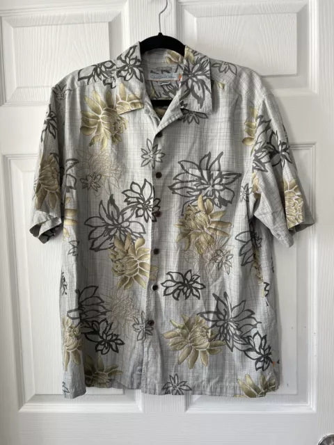 Quicksilver Edition Button Up Comfort Fit Gray Hawaiian Shirt 100% Silk Size M