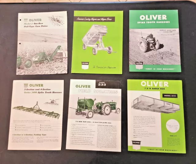 Vintage Lot 6 Oliver Tractor Brochure Corn Picker Wagon Box Sprayer Harrow T22