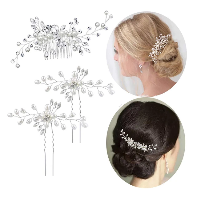 Handmade Pearl Twisted Bead Comb Insert Comb U-shaped Hairpin Pin 3-piece Set