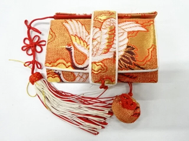 6485925: Japanese Kimono / Vintage Hakoseko For Kids / Woven Cranes & Cloud