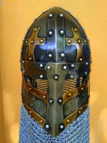 Mittelalterlicher Rüstungshelm Battle Ready Armored with Chainmail Helm of...