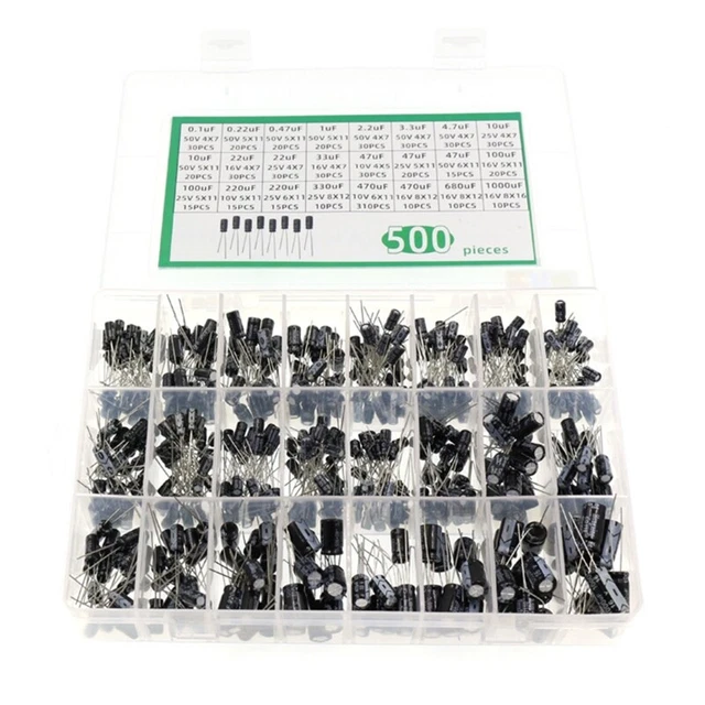 16V-50V Ceramic Electrolytic Capacitor Assortment Box Kit 0.1UF-1000UF 24 Values