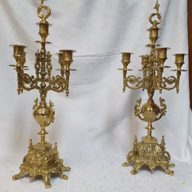 RARE LOT DEUX GRANDS CHANDELIERS DE CATHÉDRALE STYLE baroque EN BRONZE MASSIF