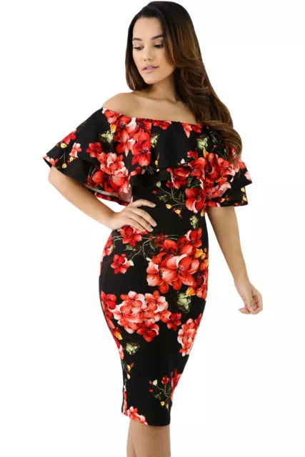 Abito aderente stampato Floreale Balza Fascia Cerimonia Party Floral Dress M