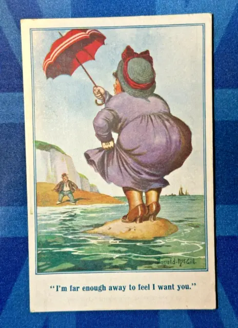 Vintage Comic Postcard 1924 Corset Girdle BBW Fat Large Lady Man Theme