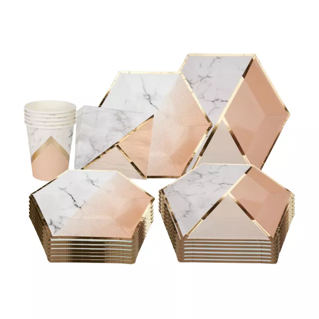 Disposable Tableware Set for 8 Guests Marble Pattern Disposable Paper F1H7