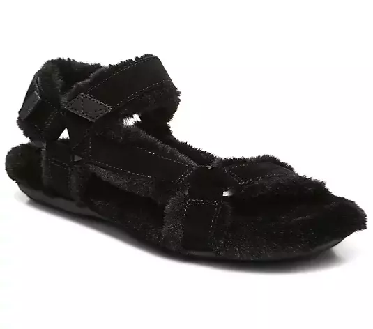 Vionic Suede Adjustable Fuzzy Sandals - Viva Women’s Black 7