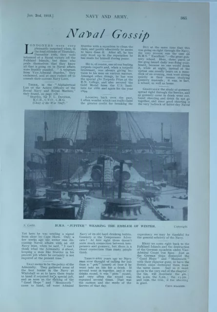 1914 Ww1 Print Navy & Army Article British Empire Hms Jupiter In Snow