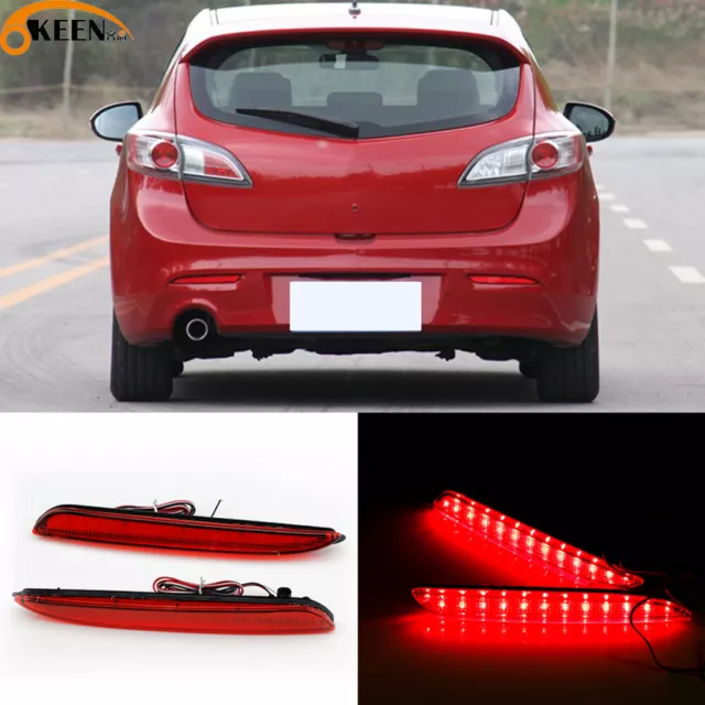 2x Red Lens LED Rear Bumper Reflector Tail Brake Light Drive Lamps For Mazda 3