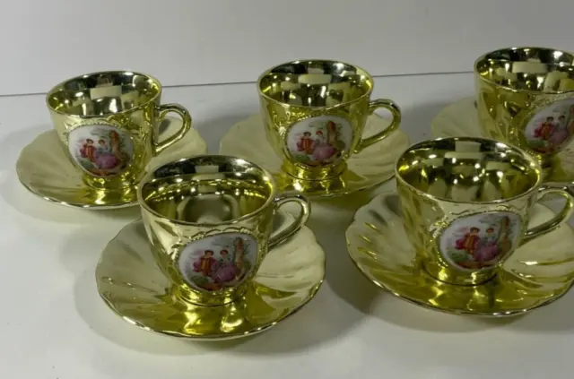 Gold Lustre  Coffee Cups with saucers ( B11) Set of 5, Vintage, Tableware 2