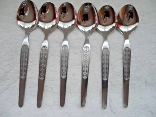 DDR -  ABS  BESTECK   " 6 Mokkalöffel "  Motiv : Knopf - Kreise    DDR  Ostalgie