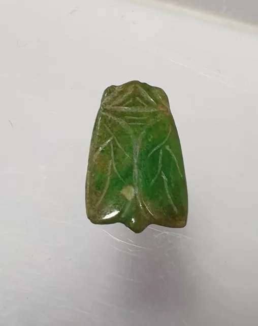 A Miniature Ming Dynasty Green Jade Carved Cicada Pendant / Bead.