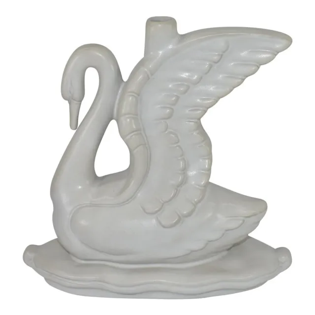 Van Briggle 1990s Vintage Art Pottery Matte White Swan Figurine Large Lamp Base