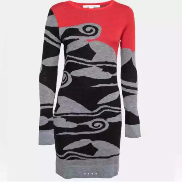 Diane Von Furstenberg Long Sleeve Intarsia Cloud Wool Dress Medium