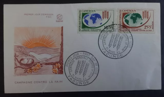 1963 Cameroon Freedom from Hunger FDC ties 2 stamps cd Yaounde