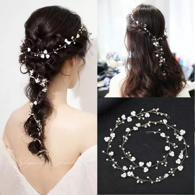 Women Rhinestone Headdress Flower Pearl Crystal Hairpin Handmade Crown Headbands