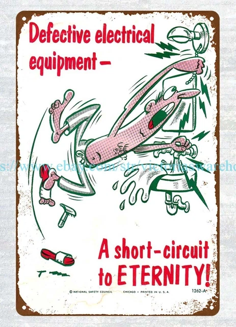 1960S NATIONAL SAFETY Poster Defective Electrical Equipment metal tin ...