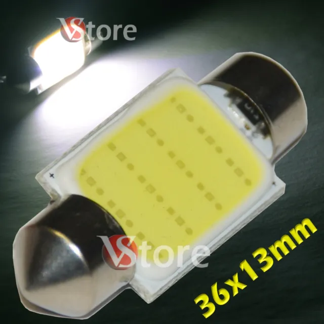 2 LED Festoon 36mm Cob SMD 12 Puce Blanc Ampoules Interieur Plaque