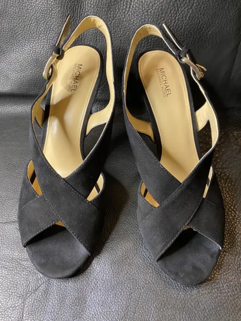 Michael Kors Women's Black Becky Suede Leather Slingback Sandal Size 8.5-M Strap