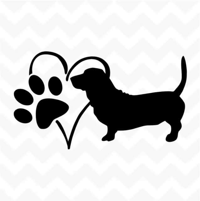 Basset Hound Heart Dog Paw vinyl sticker decal pet love for wall car kennel