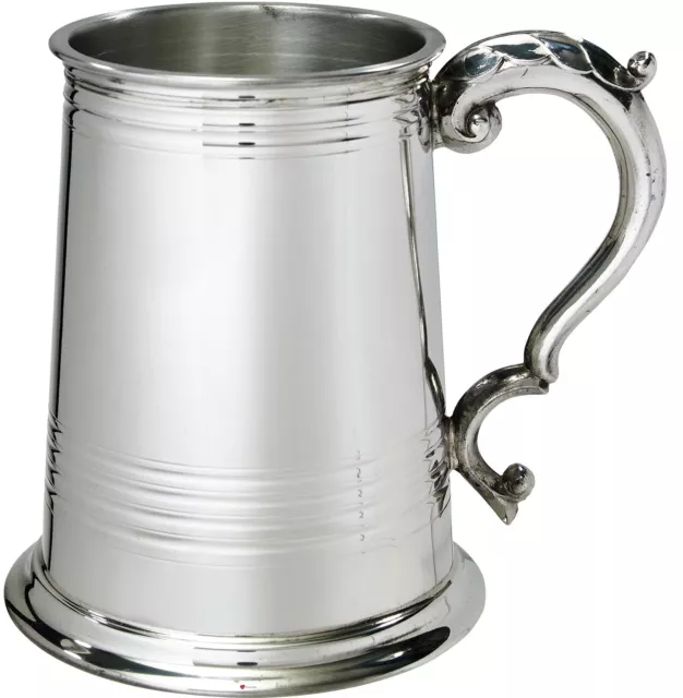 Pewter Tankard 1 Pint Worcester Lined and Grooved Handle Perfect for Engraving