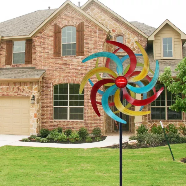 Metal Garden Iron Windmill Colorful Dual Direction Wind Spinner  Garden