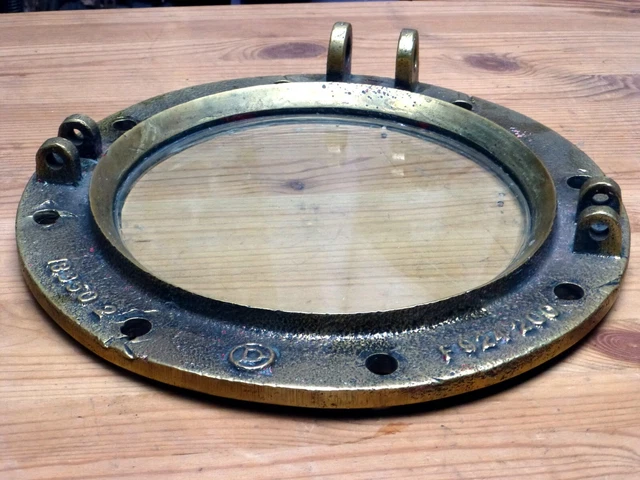 Älteres massives Messing Schiff Bullauge dickes Glas vintage brass porthole (2)