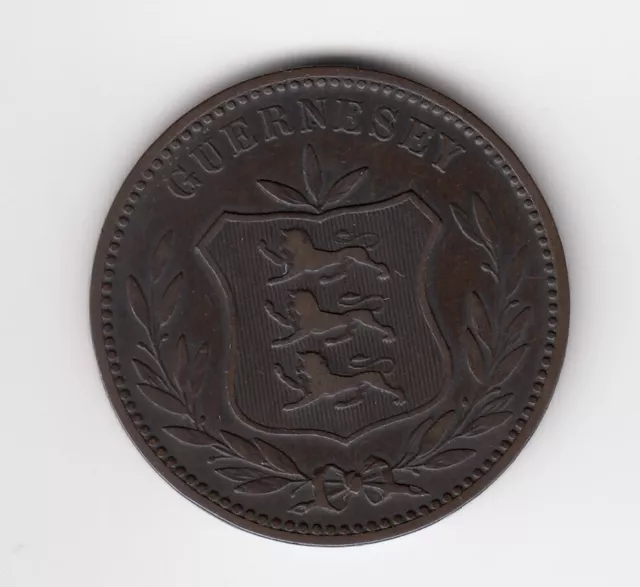 Guernsey,8 Doubles,1889, Heaton, Birmingham, Bronze XF Selten 2