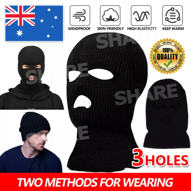 3 Holes Black Balaclava Ski Mask SAS Style Windproof Mask Neck Warmer Beanie Cap