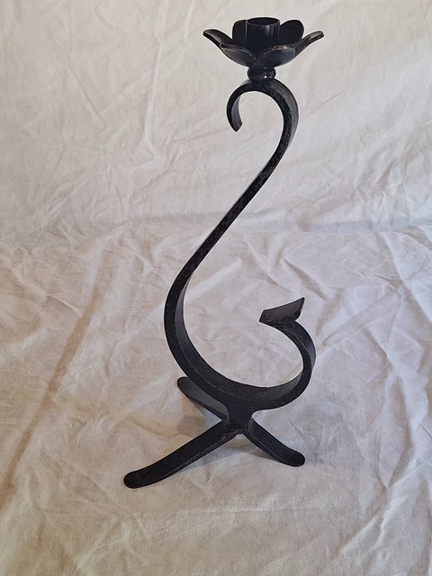 Bougeoir Chandelier Ancien Métal Noir – Cuivre Et Métal, Décor Rétro, Objet D'occasion