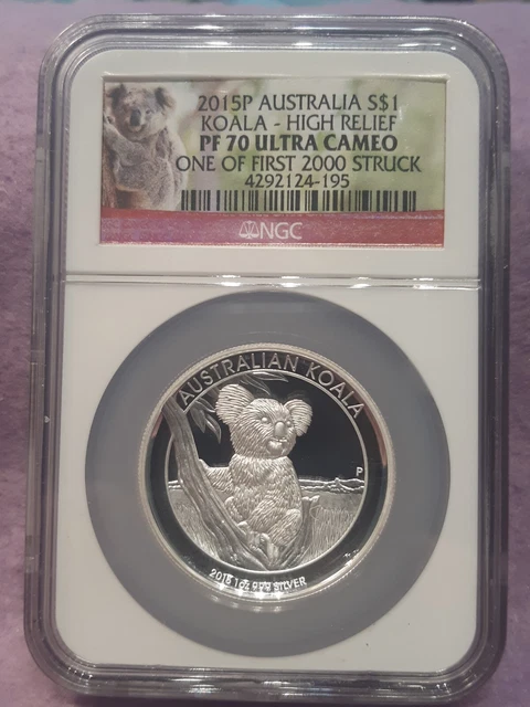 Australia ~ 2015 P ~ $1 Silver ~ Koala-High Relief ~ Ngc Pf70 Uc ~ 1 Of 2000 Australia ~ 2015 P ~ $1 Silver ~ Koala-High Relief ~ Ngc Pf70 Uc ~ 1 Of 2000