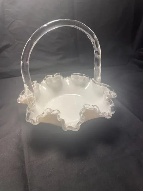 Vintage Fenton Bride’s Basket Silver Crest Milk Glass