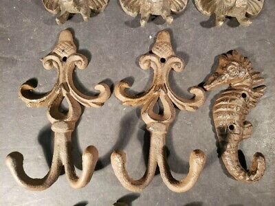 Cast Iron Metal Wall Hooks Elephant Dragon Fly Nail Set of 11 Rare Vintage 3