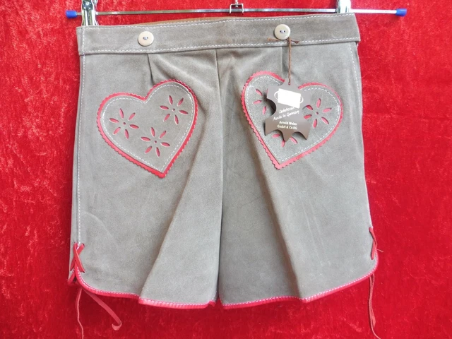Alta Qualità Pantaloni IN Pelle, Tgl 128 , Fatto Germania, Corti, Cuori