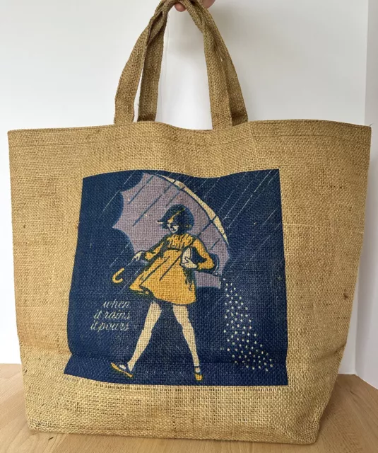 Vintage Morton Salt Burlap Tote Bag Logo Advertising Billboard When It Rains EUC