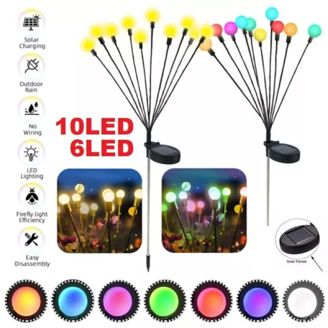 6/10LED Glühwürmchen Leuchte Solar Gartenlichter Wasserdicht Firefly Solarlampen