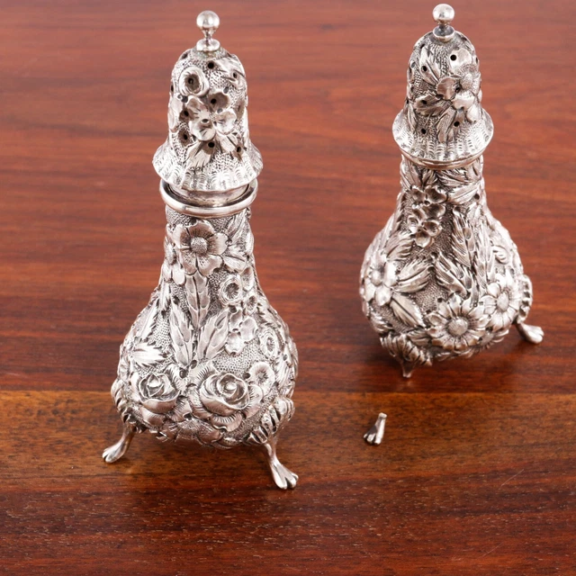 A G Schultz Baltimore Sterling Silver Salt And Pepper Shakers # 33 Repousse