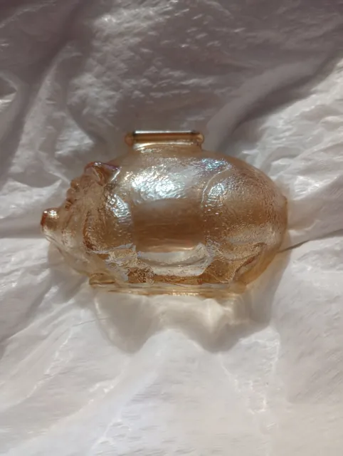 Vintage Anchor Hocking Small Carnival Glass Pig Piggy Coin Bank Marigold Amber