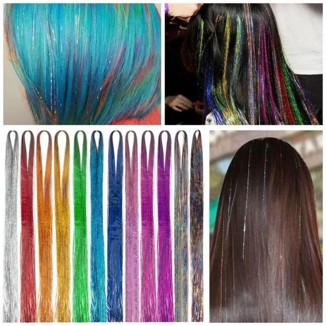 Hair tinsel 250 Strands Holographic Sparkle Extensions Glitter Women Dazzles UK