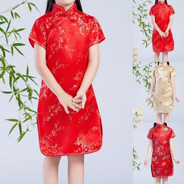 Mädchen rot kurzärmlig chinesisch Retro Cheongsam Kleid für Neujahrsfeiern