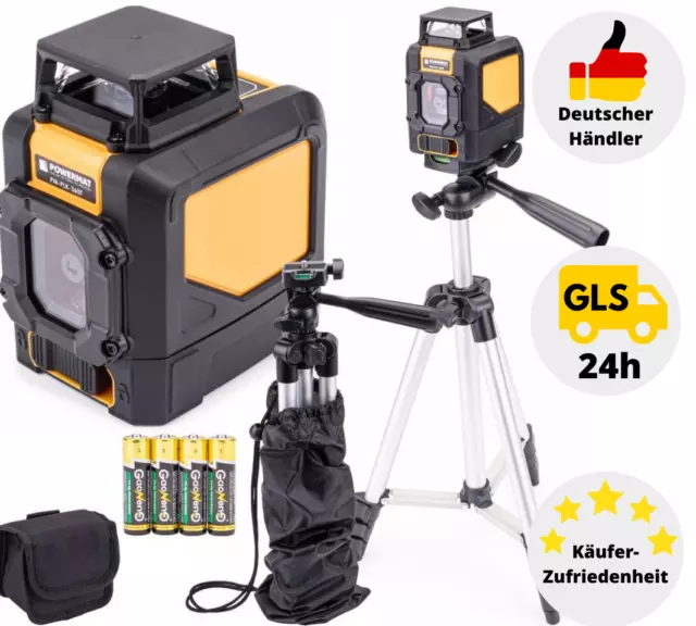 Powermat Linienlaser Kreuzlinienlaser 360° Laser Baulaser Set mit Stativ Zubehör