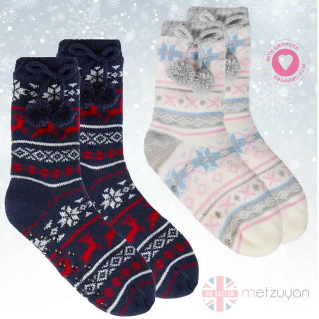 Girls Warm Cosy Fairisle Lounge Socks Anti Non Slip Grippers Gift for Her 12.5-6
