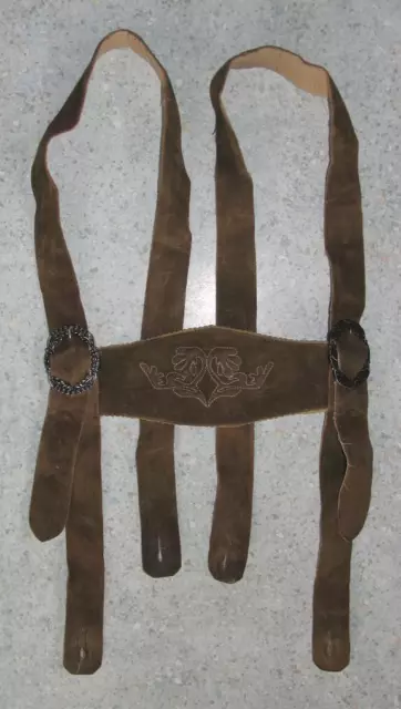 Traditional Costume Leather Suspenders For Men's Trousers Brown Olive To Approx.
