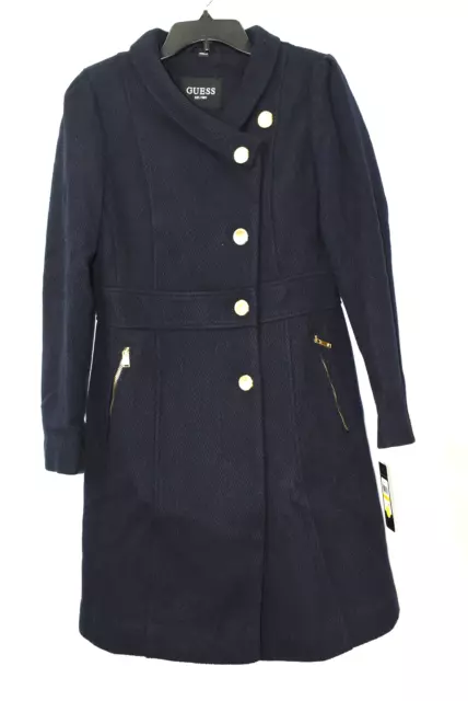 Guess Women's Asymmetrical Button Front Walker Coat, Navy, Size M, $375,*Defect