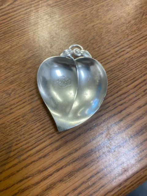 Vintage Tiffany & Co. Sterling Silver Heart Shape Apple Leaf Nut Trinket Dish