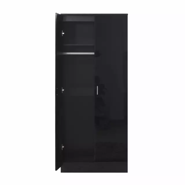 New REFLECT High Gloss 2 Door Soft Close Wardrobe Bedroom Black / Black Oak