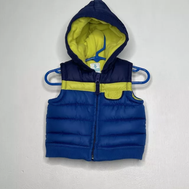 Old Navy Hooded Puffer Vest Baby Boys Size 3-6 Months Full Zip Blue